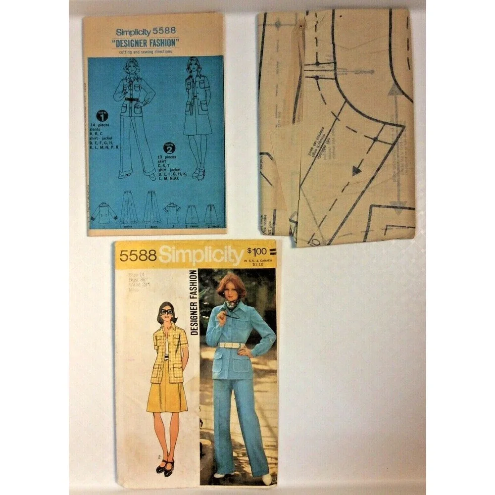VTG 1973 Simplicity Sewing Pattern Misses Shirt-Jacket Skirt Pants Size 14 #5588
